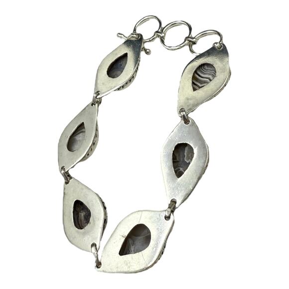 Laguna Lace Agate Bracelet Set in Silvertone Metal Toggle Clasp Handmade Artisan - Picture 6 of 6